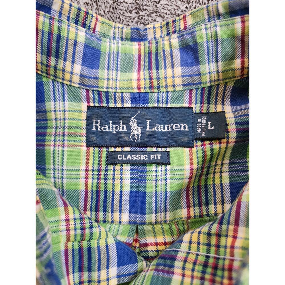 Ralph Lauren Men's Large 100% Cotton Classic Fit Blue Green Plaid Button Down - Picture 3 of 5